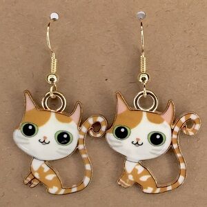 Cat Dangle Earrings 18k Gold Plated Hook